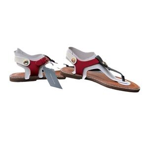 Tommy Hilfiger's sandals secured with a back strap and side buckle.